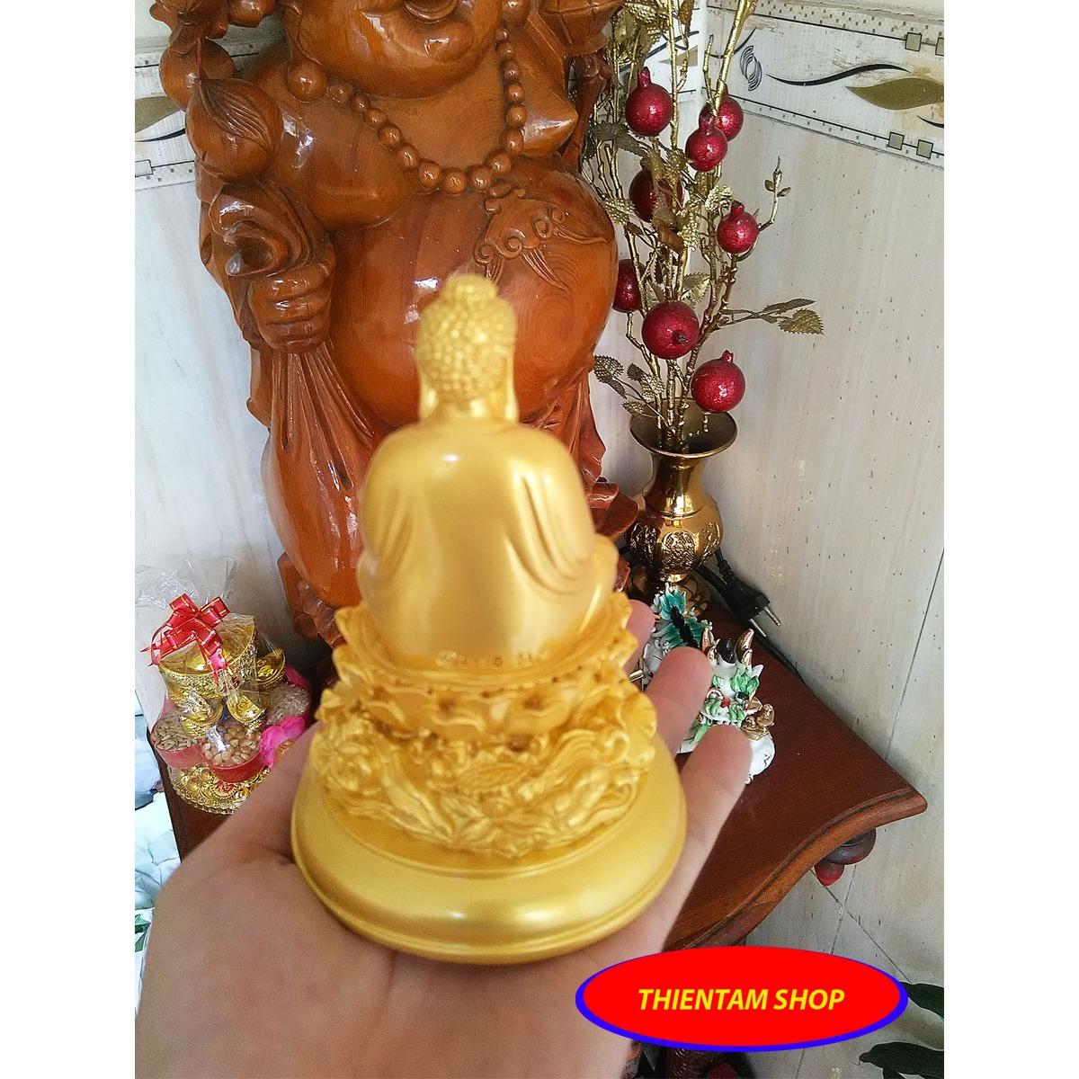 [HCM]Tượng phật thích ca tọa đài sen đế tròn đá vàng TCV12