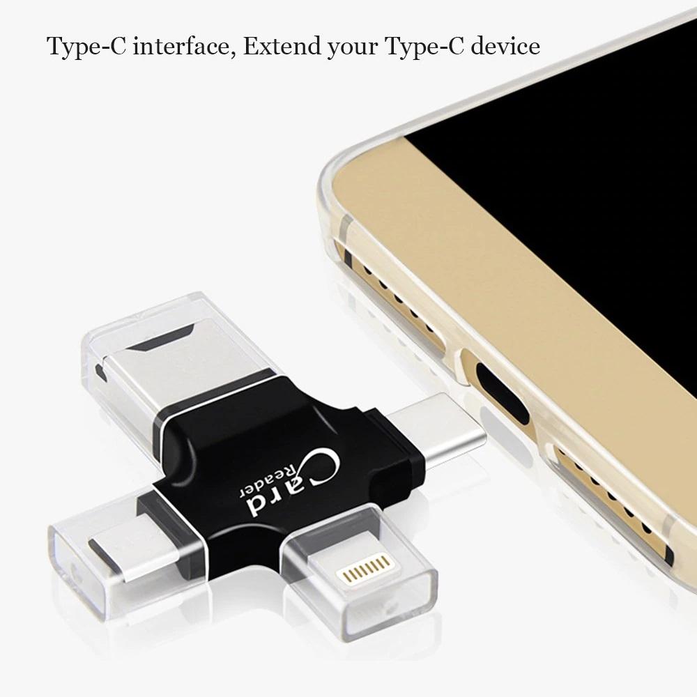 Đầu đọc thẻ đa năng 4 in 1(OTG, USB, TYPE - C, IOS) dùng cho iOS - Android - PC- Macbook