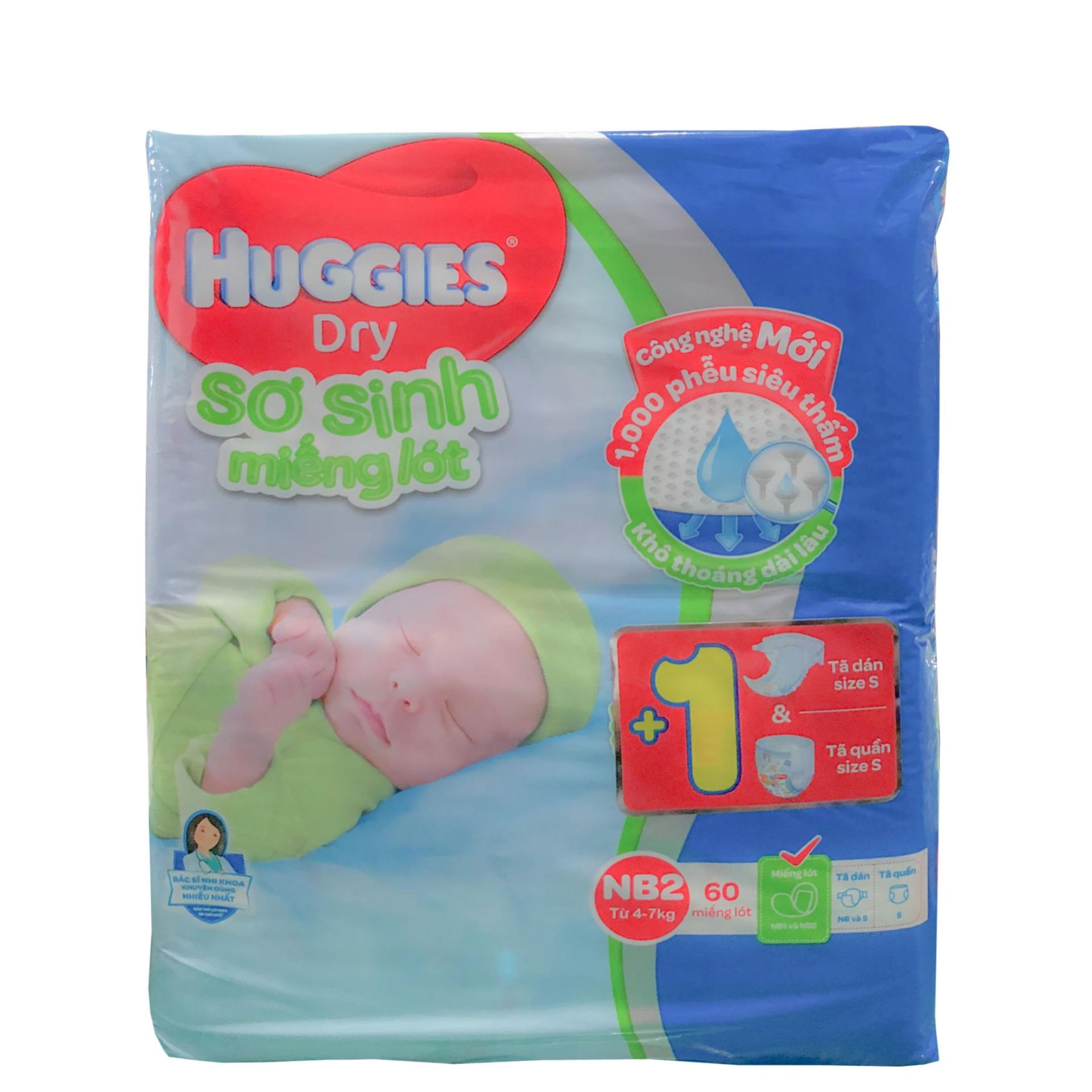 Miếng Lót Sơ Sinh Huggies Newborn 2 Bịch 60 Miếng ( Cho Bé Trên 1 Tháng Tuổi )