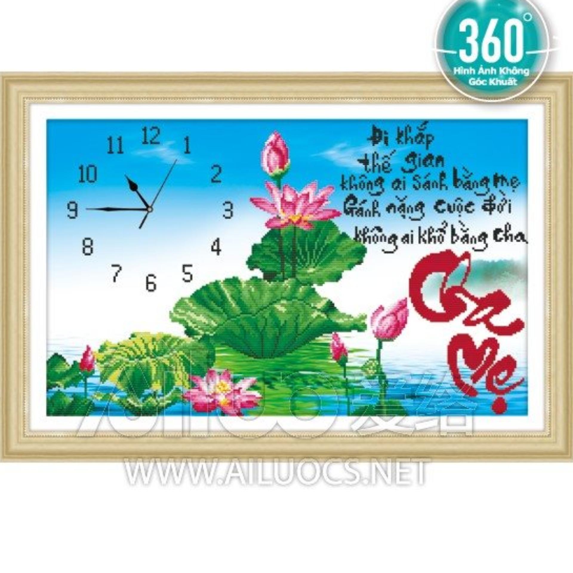 Tranh chấm đá đồng hồ Cha mẹ 77350 KT 68X42CM CHƯA ĐÍNH