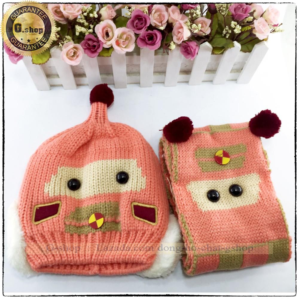 SET MŨ+KHĂN LEN 2 LỚP LÓT LÔNG CỪU ẤM ÁP CHO BÉ