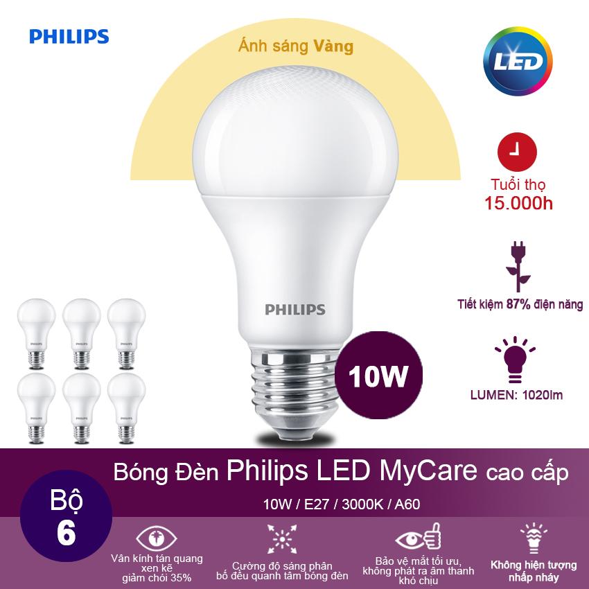 Bộ 6 Bóng đèn Philips LED MyCare 10W 3000K E27 A60 - Ánh sáng vàng