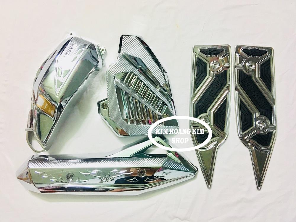 Combo Bộ 4 món Ốp Pô,Pô E,Két nước,Lót chân Xi Inox dành cho xe Airblade đời 2013   2015