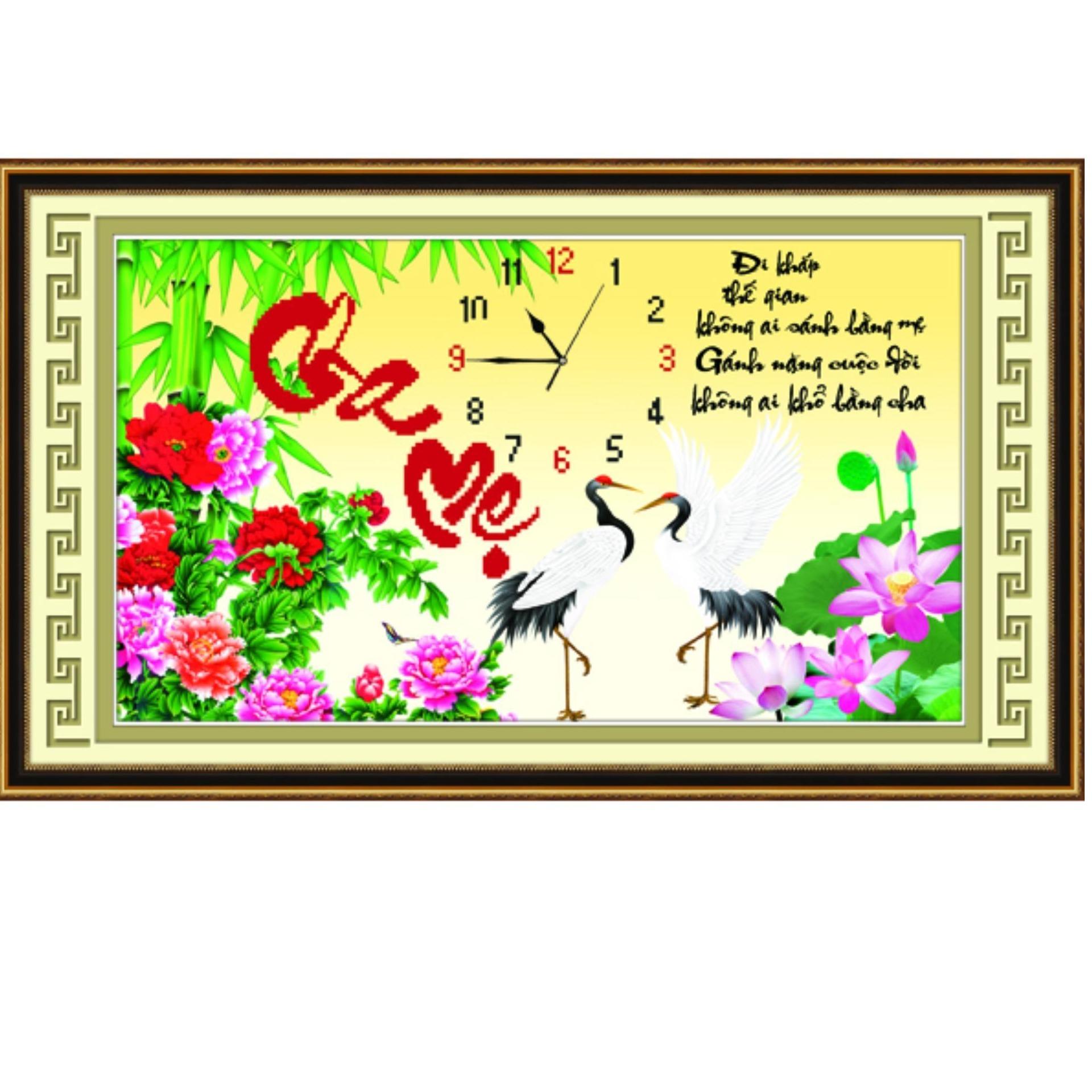 Tranh ĐÍNH ĐÁ ĐỒNG HỒ CHA MẸ 77468 Kích thước: 52X30cm, CHƯA ĐÍNH- Ngocthinhshop