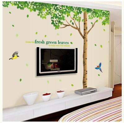 Decan dán tường Cây to phòng khách+xe đạp AY305