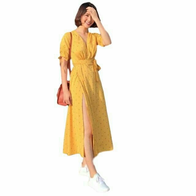 Đầm maxi chấm bi xẻ đùi vải lụa co giãn các màu - 086 - MultiColor Maxi Dress