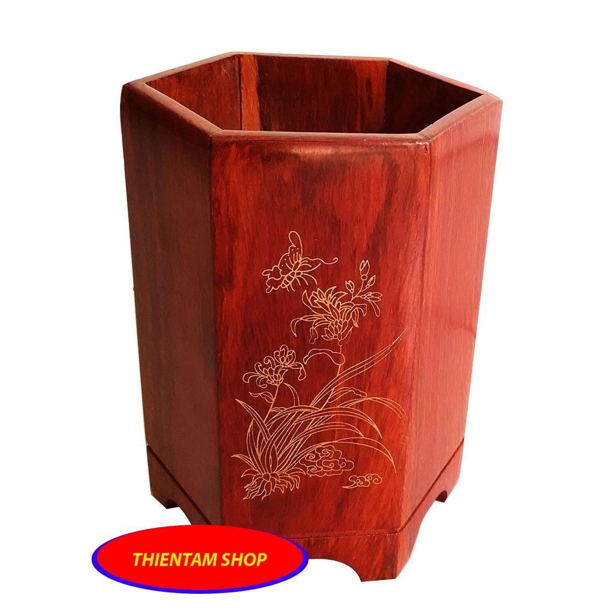 Ống đựng bút gỗ hương khảm xà cừ