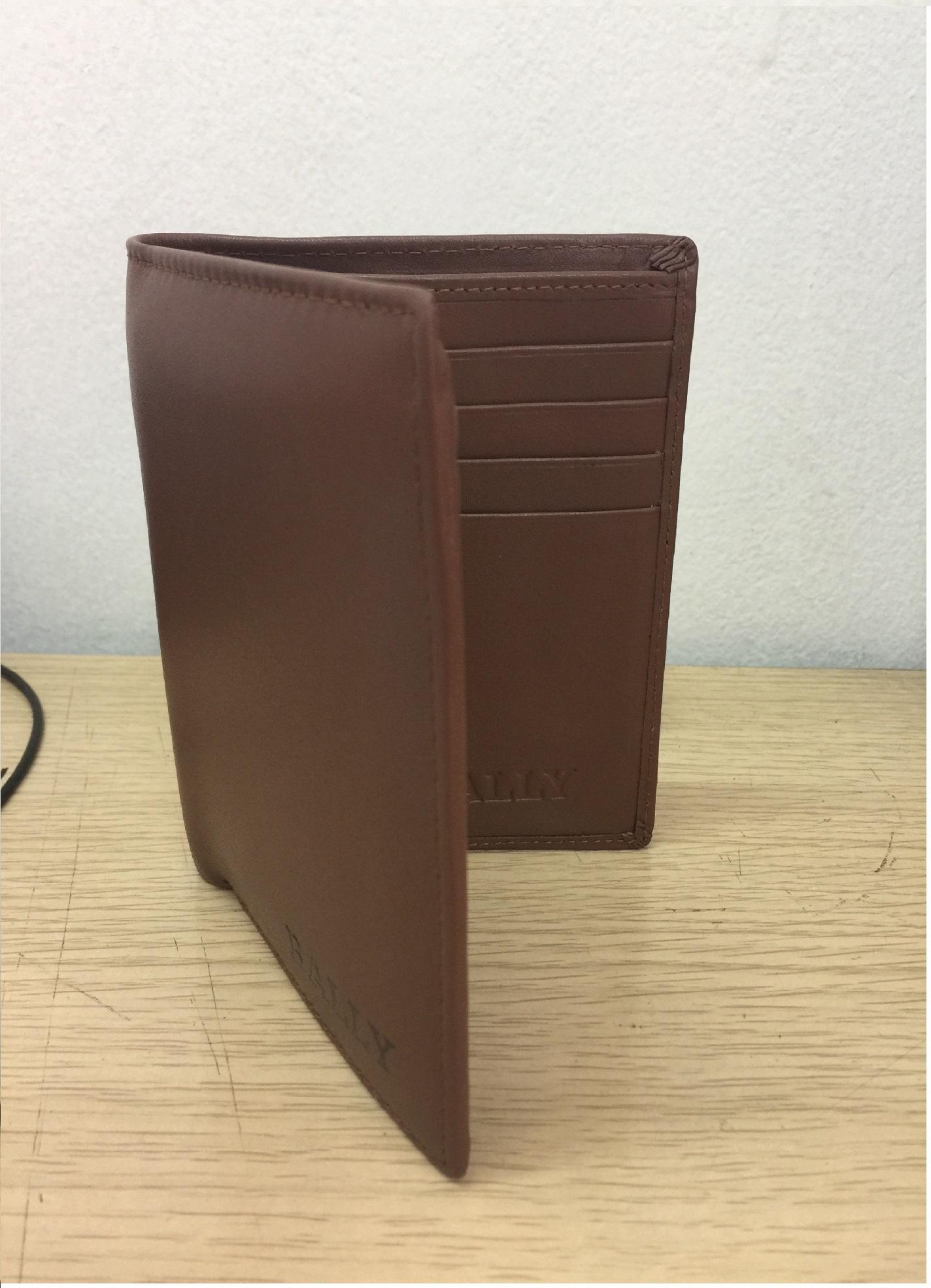 Ví/ Bóp Nam Bally Dáng Đứng Da bò Thật (100%) Nâu Đất - Full box