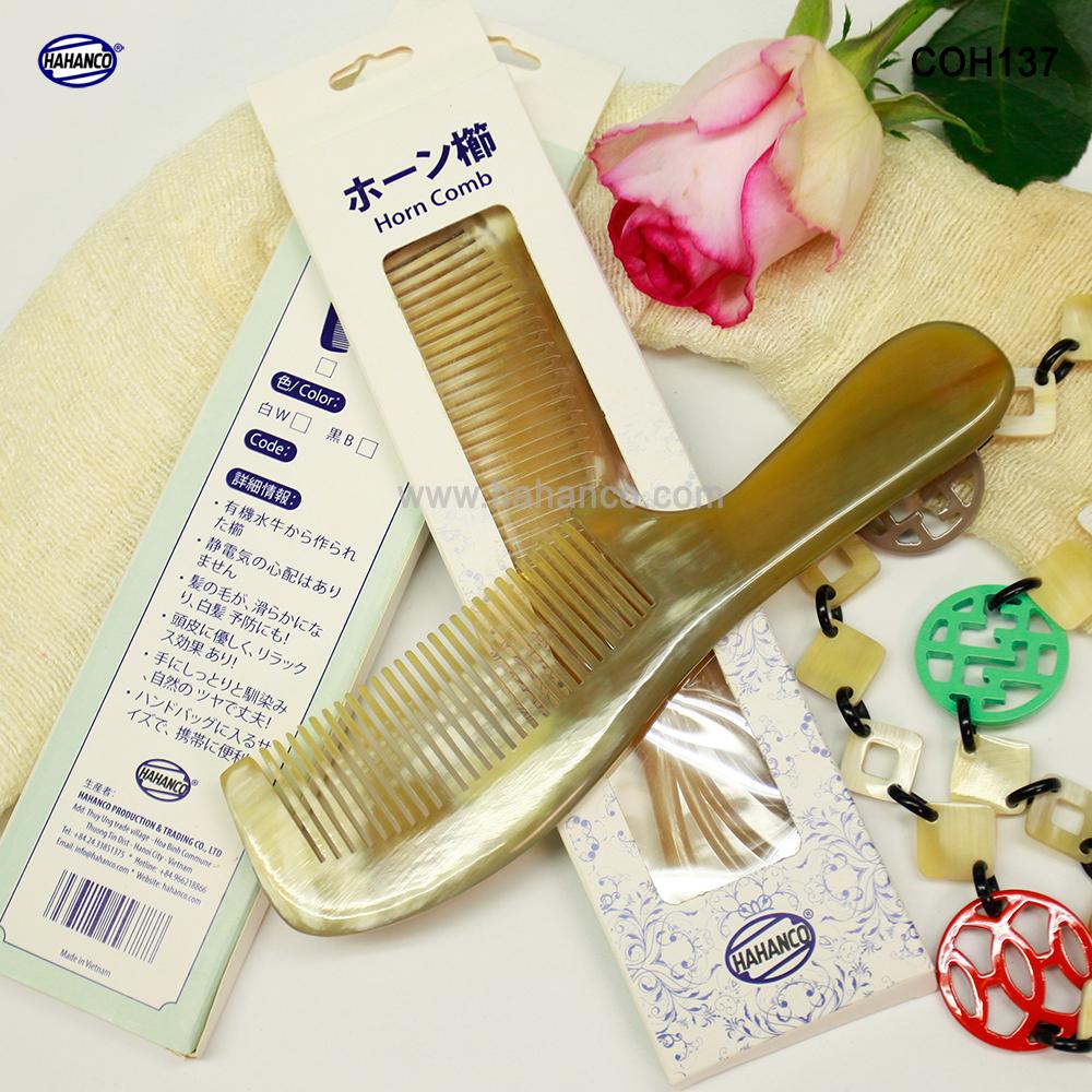 Lược sừng xuất Nhật - COH137 (Size: L - 18cm) Lược chuôi trơn tru đơn giản tiện ích - Chăm sóc tóc HAHANCO
