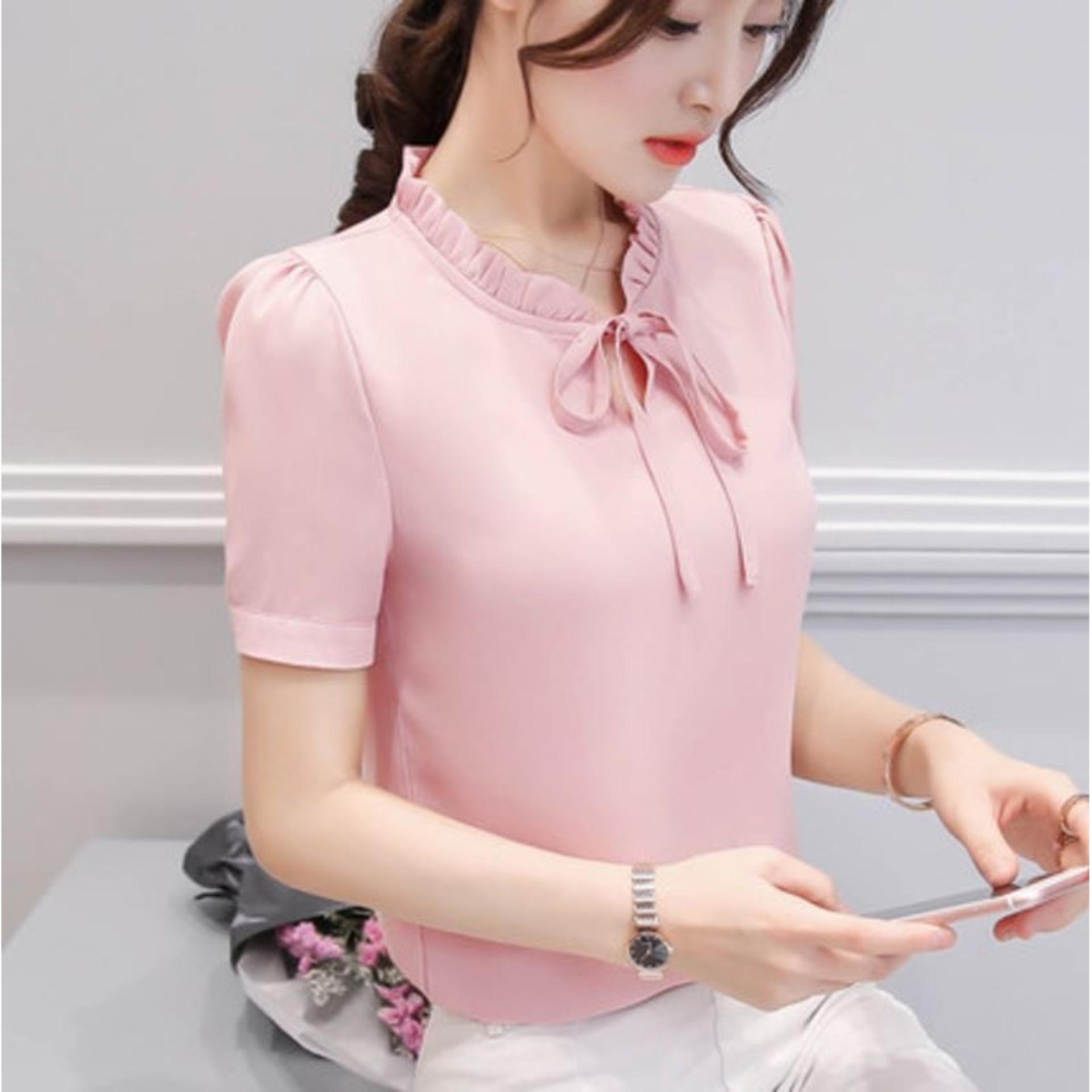 Áo công sở cổ nhún cột nơ tay con