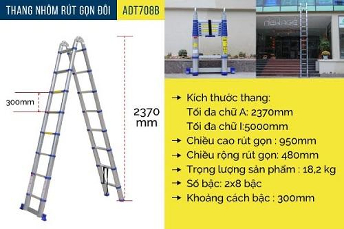 Thang nhôm rút gọn (chữ A) Advindeq ADT708B (màu xanh)