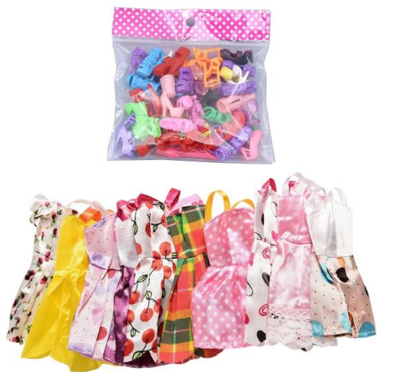 Combo 10 Đôi Giày Bốt + 10 Bộ Váy Ngắn Màu Khác Nhau Đồ Chơi