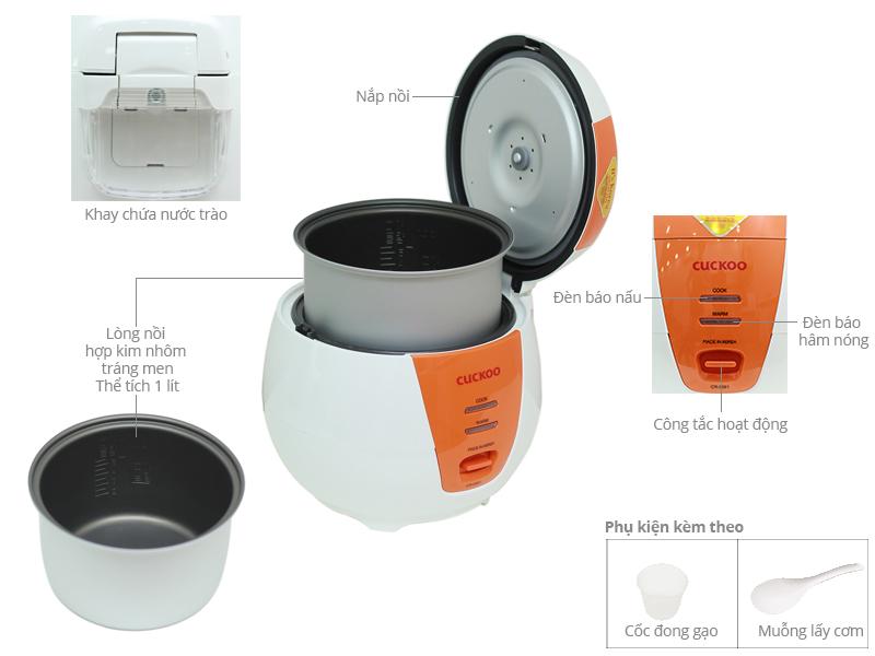Nồi cơm điện Cuckoo CR-0661 1L (trắng phối cam) - Hàng nhập khẩu