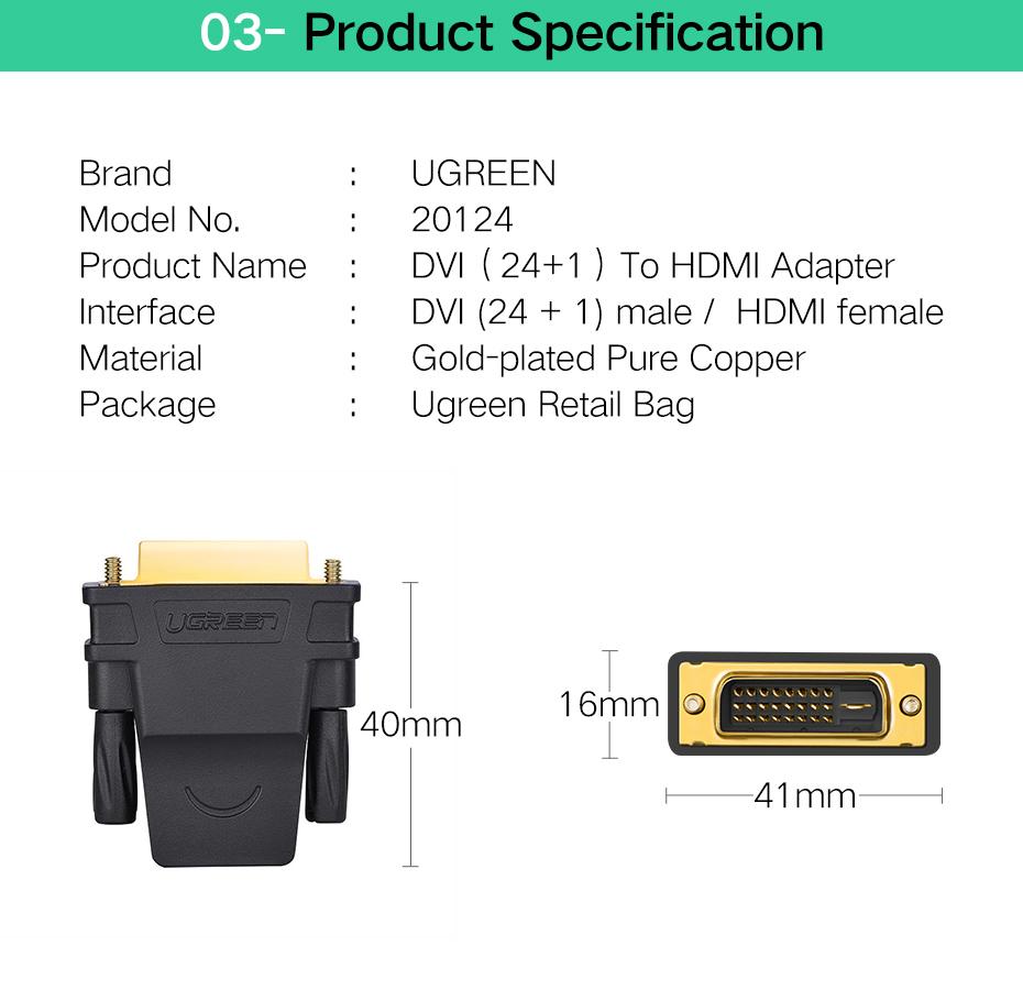 Đầu chuyển đổi DVI (24+1) sang HDMI (âm) Ugreen 20124  hãng Ugreen