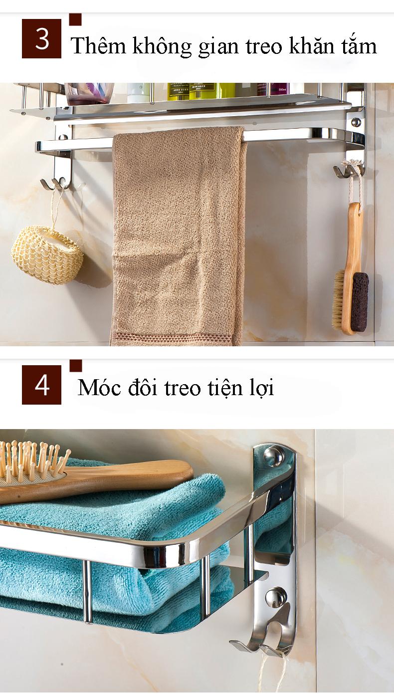 Kệ treo nhà tắm có khay để đồ chất liệu INOX 304 chống hoen gỉ