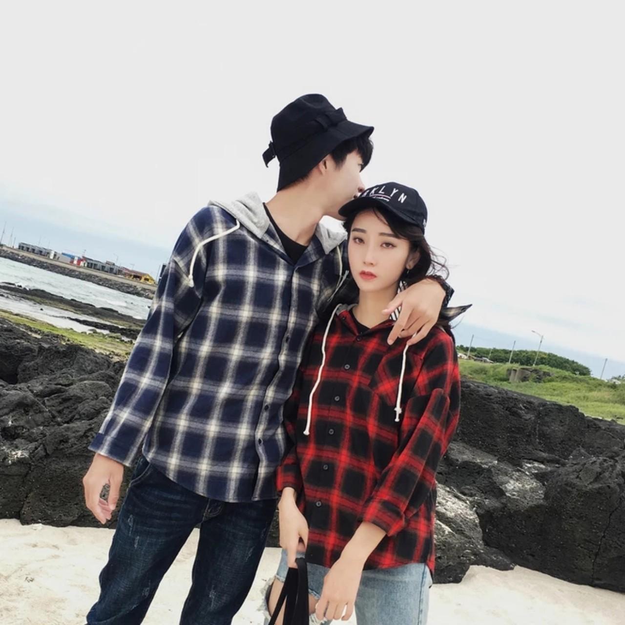 [HCM]áo sơ mi sọc caro có nón phong cách hàn quốc sakura