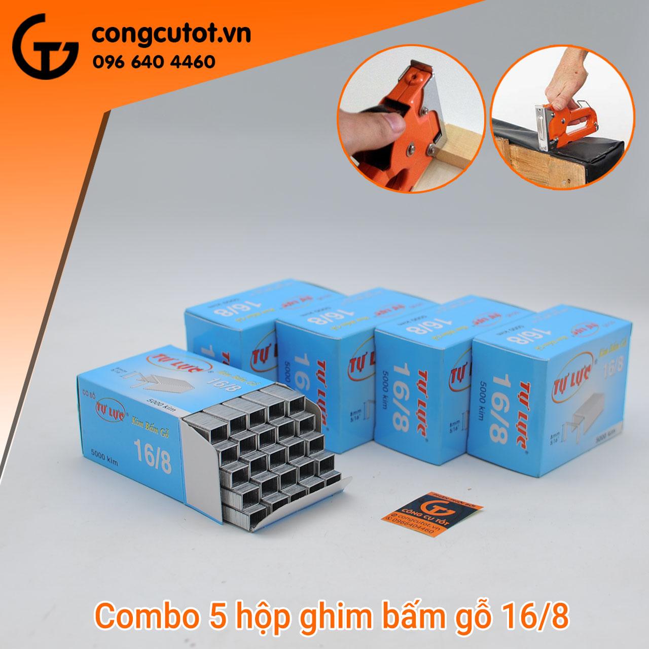 Combo 5 hộp ghim bấm gỗ 16/8