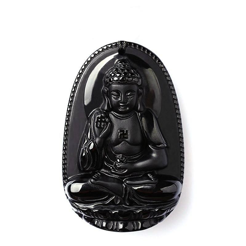 PHẬT BẢN MỆNH A-DI-ĐÀ ĐÁ NÚI LỬA ĐEN- TẶNG KÈM DÂY ĐEO