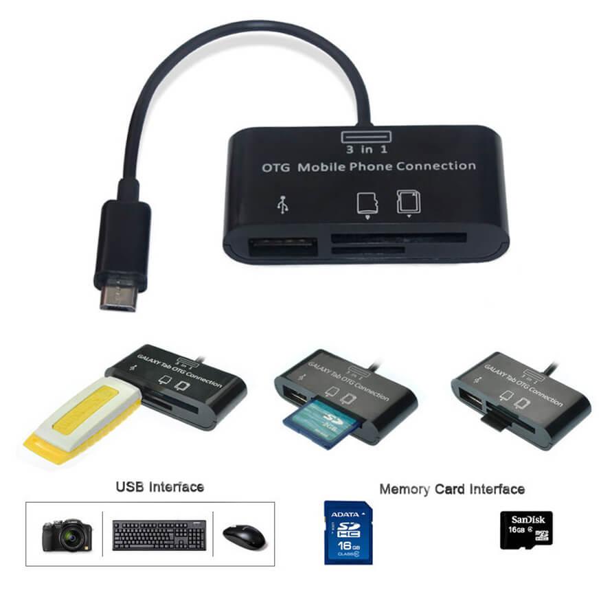 Đầu đọc thẻ máy ảnh xem usb hub 3 trong 1 thông minh OTG kết nối điện thoại di động