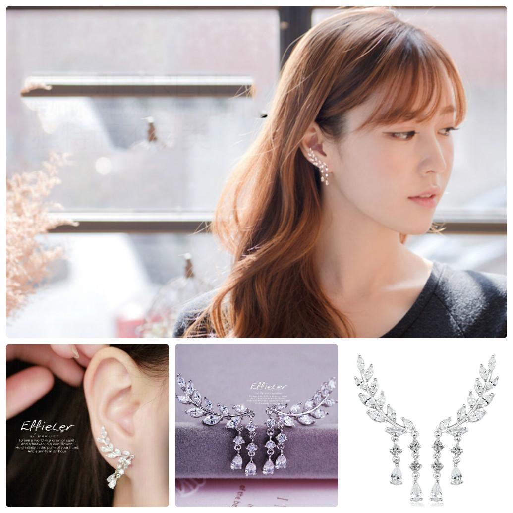 [HCM]Bông Tai Lá Diêu Bông 2 Lá Zircon Hạt Nước  Phong Cách Hàn BTLADIEUBONG2HAT01