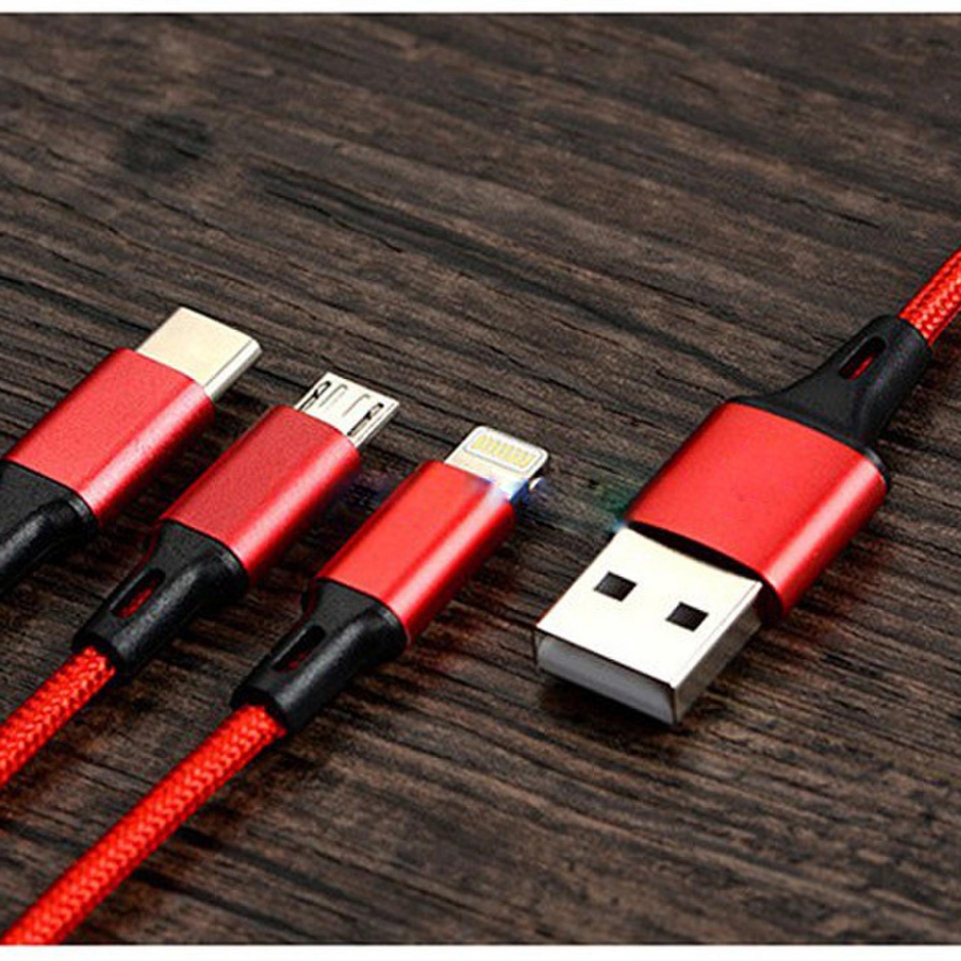 Cáp sạc đa năng 3 đầu Bagi Lightning Iphone + Micro + Type C