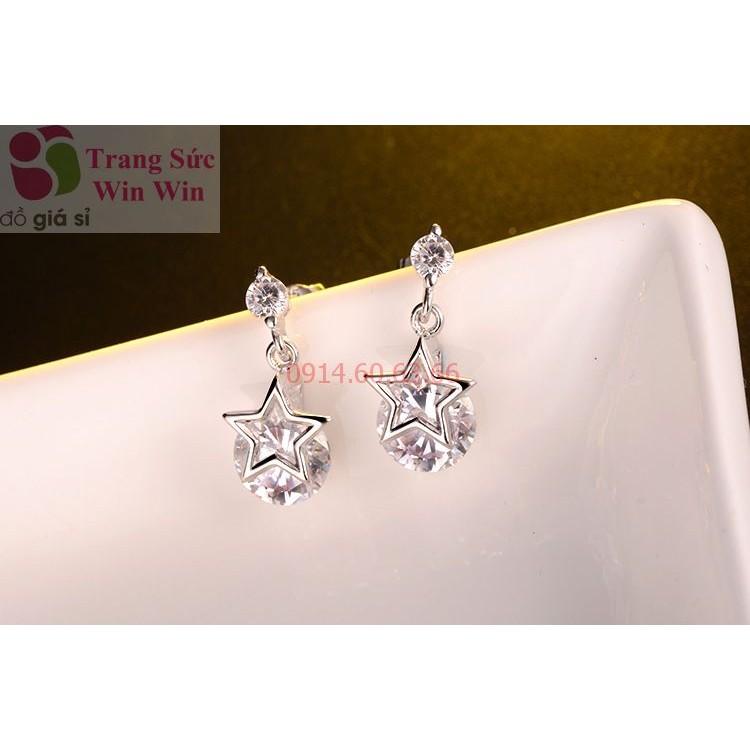 [HCM]Bông tai ngôi sao bạc đính đá tròn