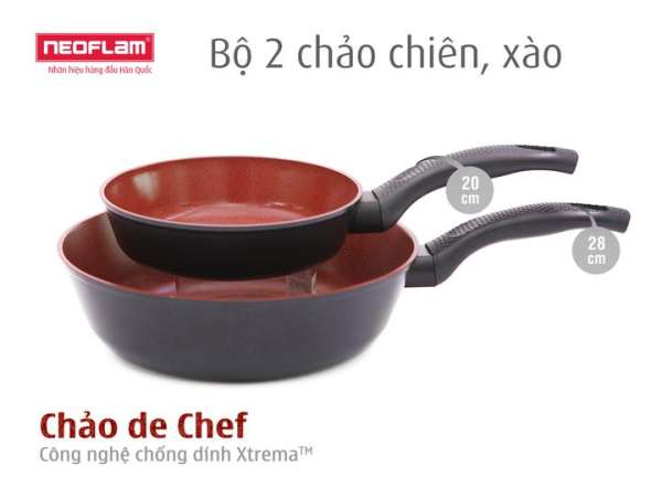 Bộ 2 Chảo Chiên Xào de Chef ( chiên 20cm/ Xào 28cm )