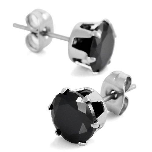 Bộ 2 bông tai thời trang 5mm BT39 (màu bạc, hột đen)