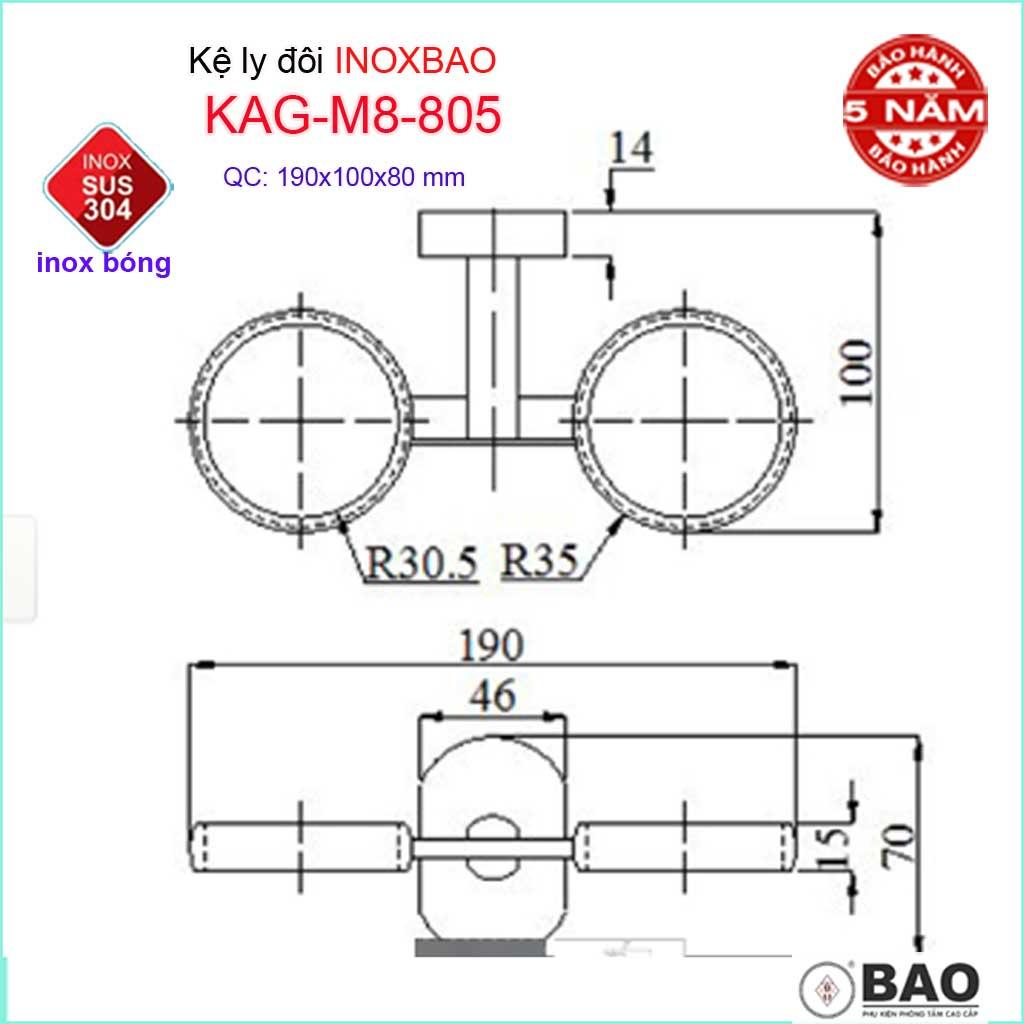 Kệ ly đôi Inox Bảo, kệ ly Inox SUS304 KAG-M8-805