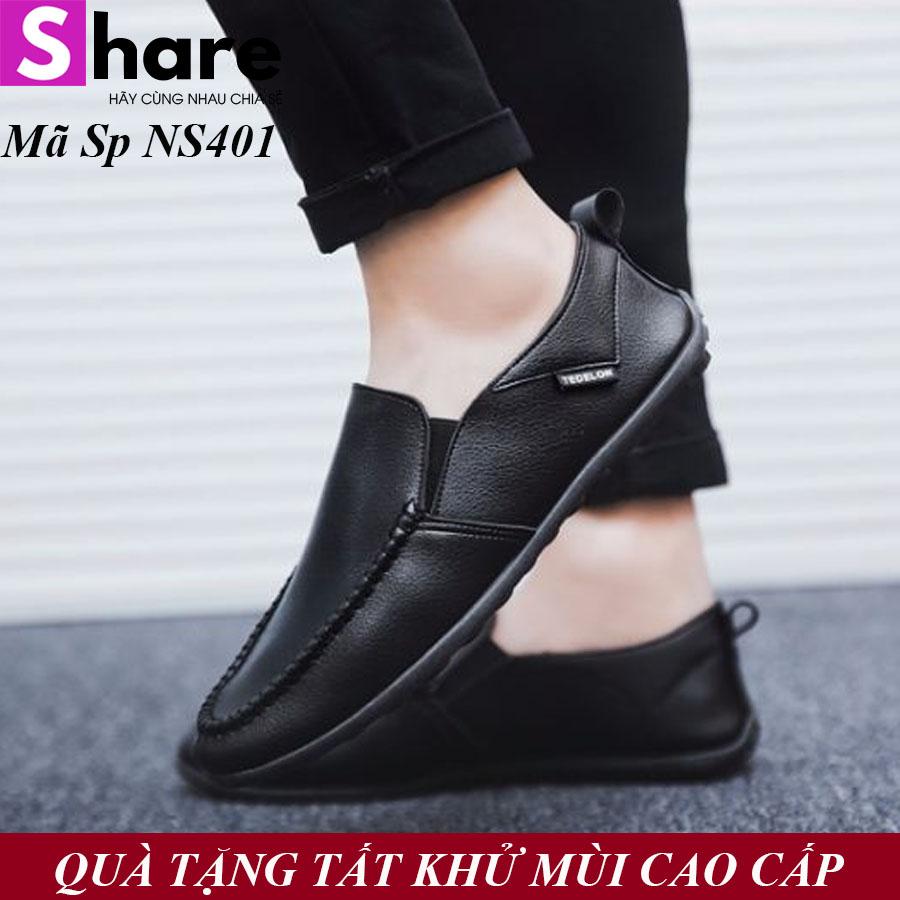 Giày Lười Nam Da Hàn Quốc Màu Đen Phong Cách Cá Tính