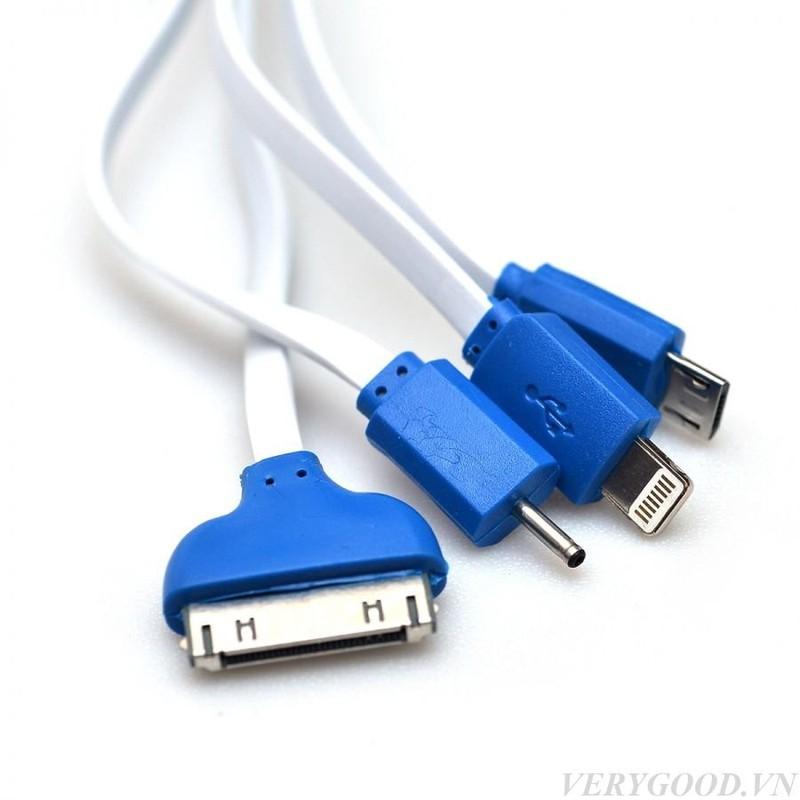 [HCM]Cáp sạc đa năng 4 đầu dây dẹp có đèn led (có đầu chui nhỏ)