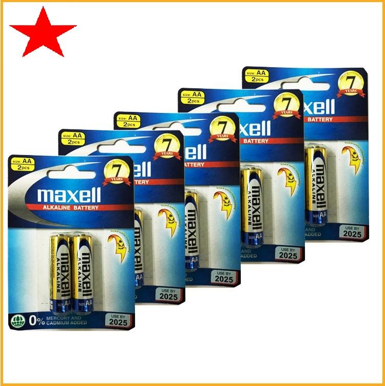 Combo 5 vỉ pin AA Maxell Alkaline, pin tiểu Maxell (1 vỉ 2 viên)