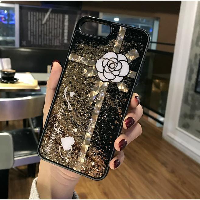 Ốp Lưng Nhũ Chảy Hoa - Iphone 6, 6plus, 7, 7plus, 8, 8plus, X, Xs