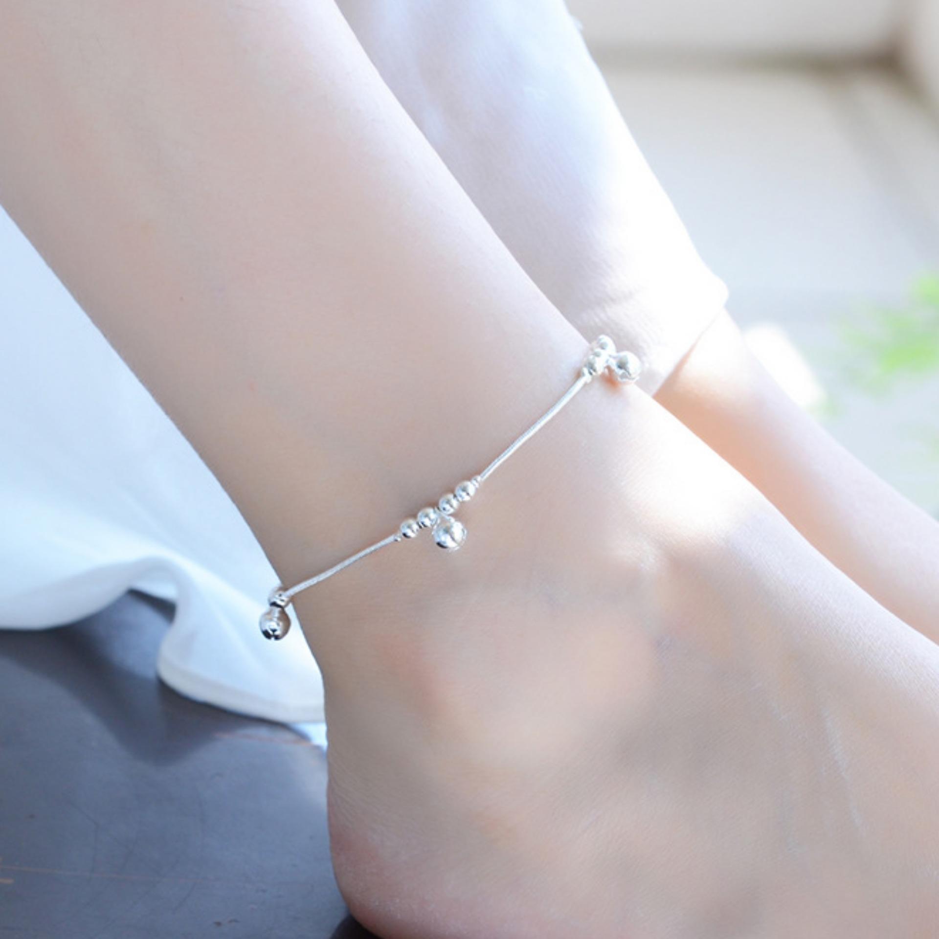 Lắc chân nữ thời trang mạ bạc lục lạc xinh xắn Hàn Quốc HHN-JL001