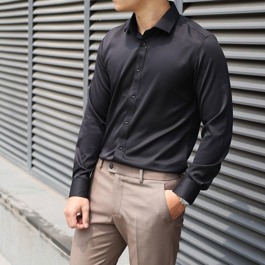Sơ mi nam đen cổ bẻ