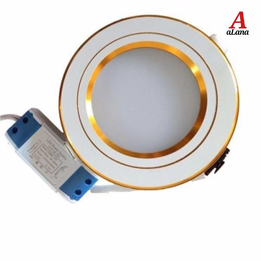 Bộ 50 đèn led âm trần viền vàng 7w tròn 3 màu 3 chế độ