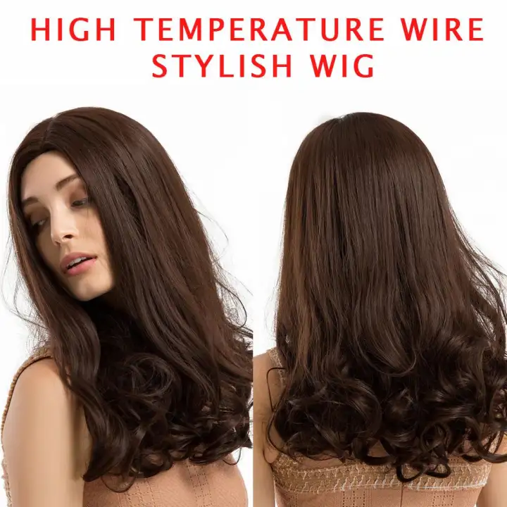 Natural Gradient Brown Medium Length Wave Curly Hair Fashion