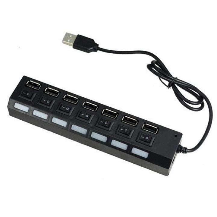 Hub chia USB 7 cổng có công tắc (Đen)