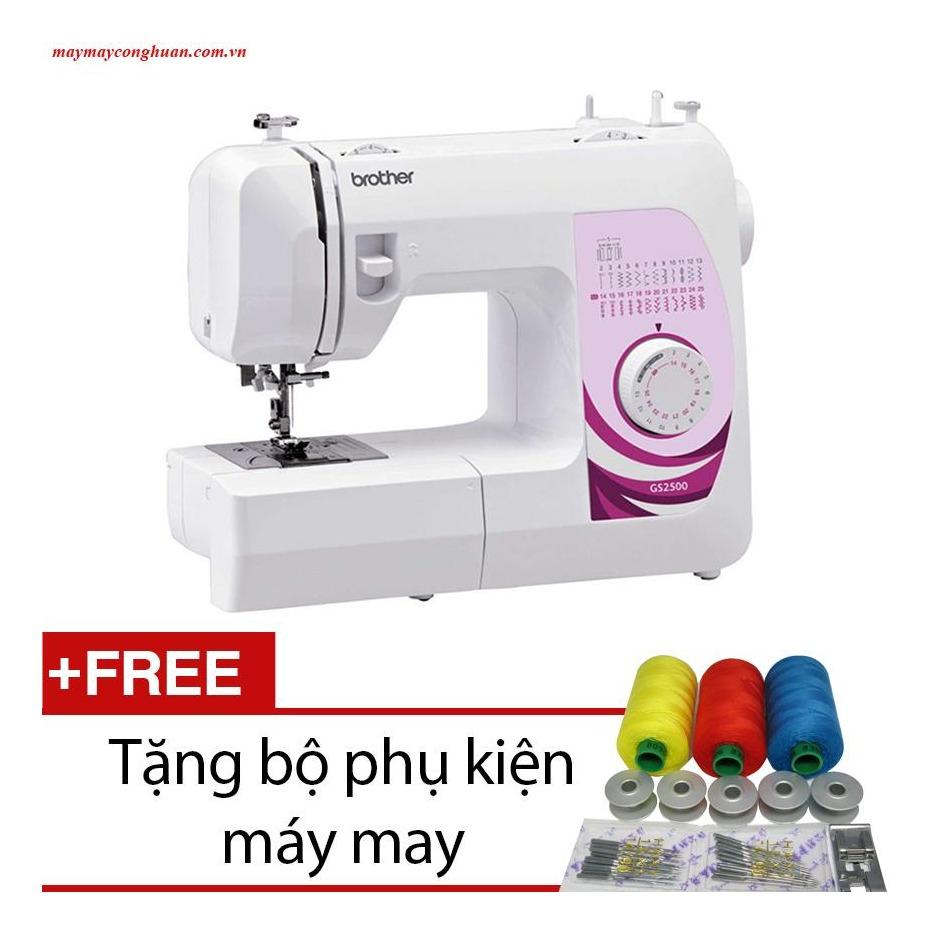 Máy may BrotherGS2500 (Trắng phối hồng) + Tặng Bộ phụ kiện máy may