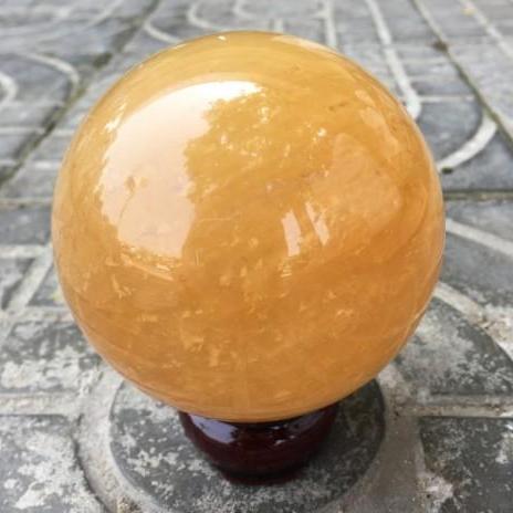 [HCM]QUẢ CẦU THẠCH ANH VÀNG ĐƯỜNG KÍNH 14-15CM- TẶNG KÈM CHÂN ĐẾ