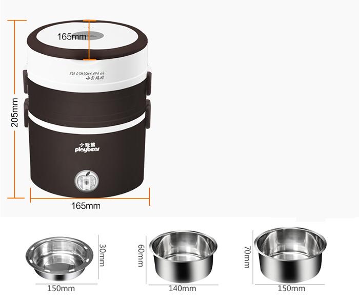Hộp cơm hâm nóng 3 tầng inox Playbear DFH-2019