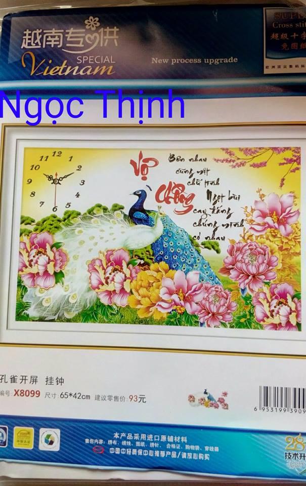 X8099- Tranh thêu đồng hồ vợ chồng đôi công 65x42- Ngocthinhshop