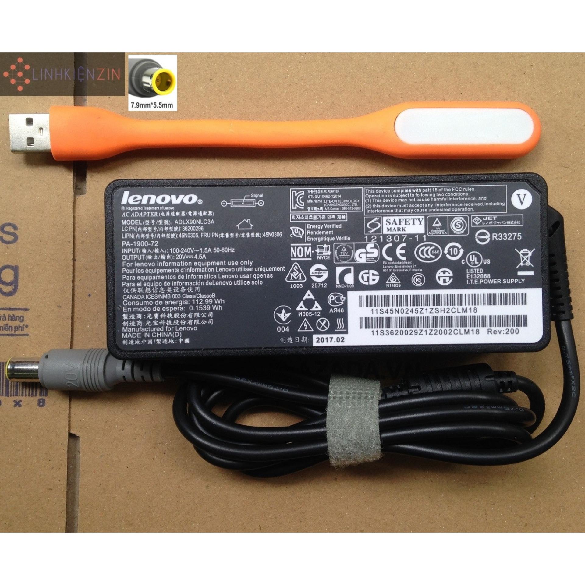 Sạc Laptop Lenovo Thinkpad Edge E40 E50 E220 E220s 20V 4.5A Tặng đèn LED USB