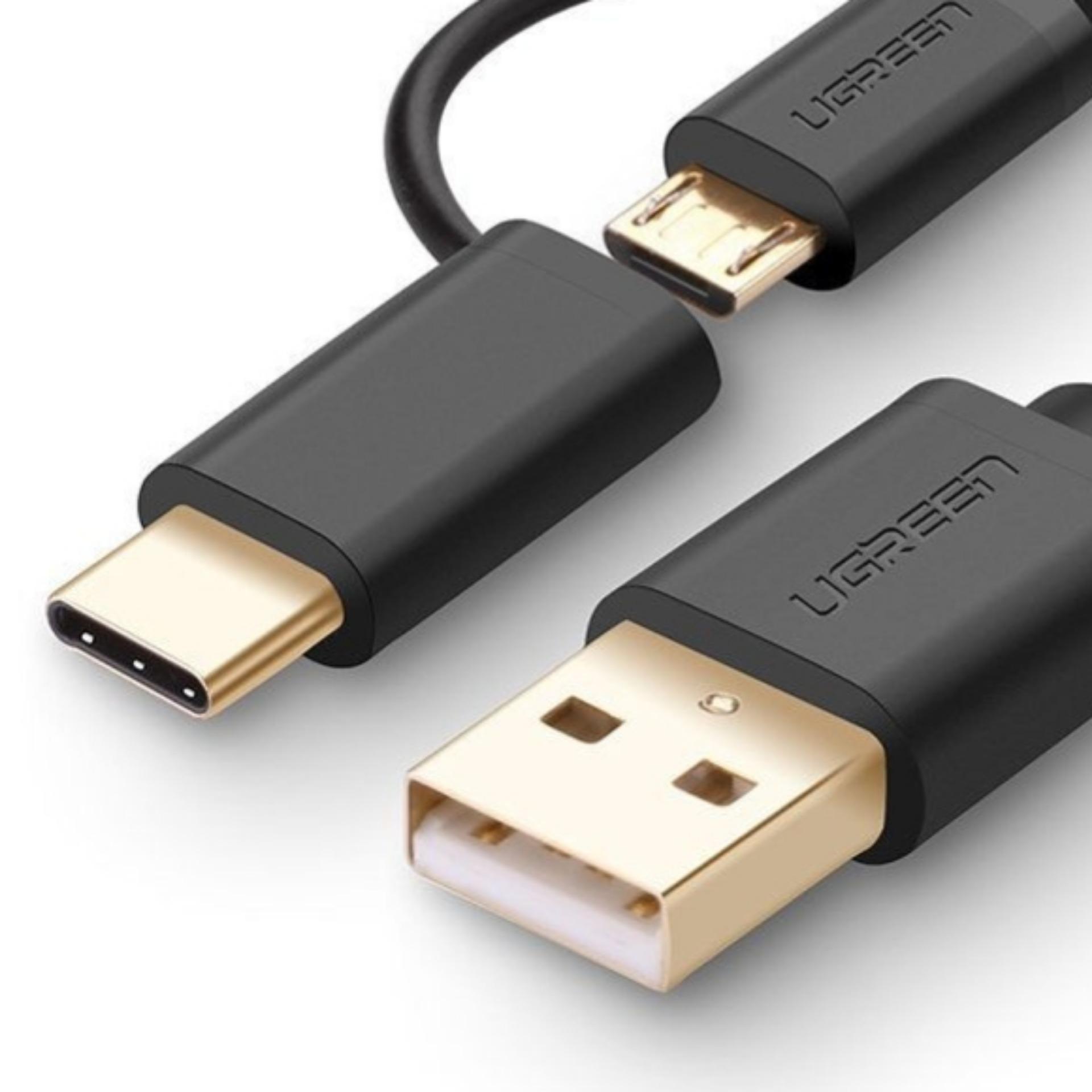 Cáp Micro USB to USB với 1 cổng USB type C dài 1m Ugreen 30171
