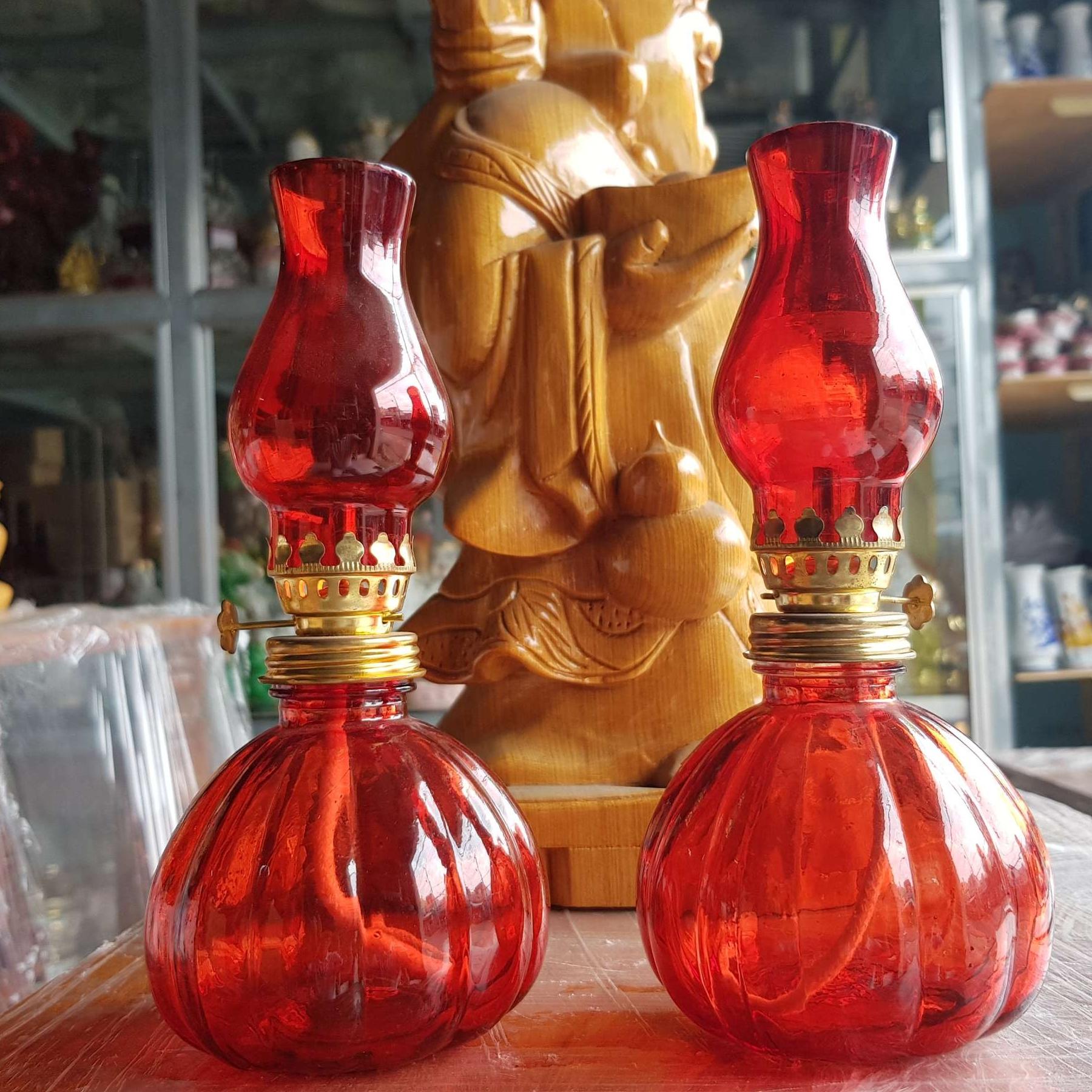 Cặp đèn dầu lưu ly cát tường cao 20 cm