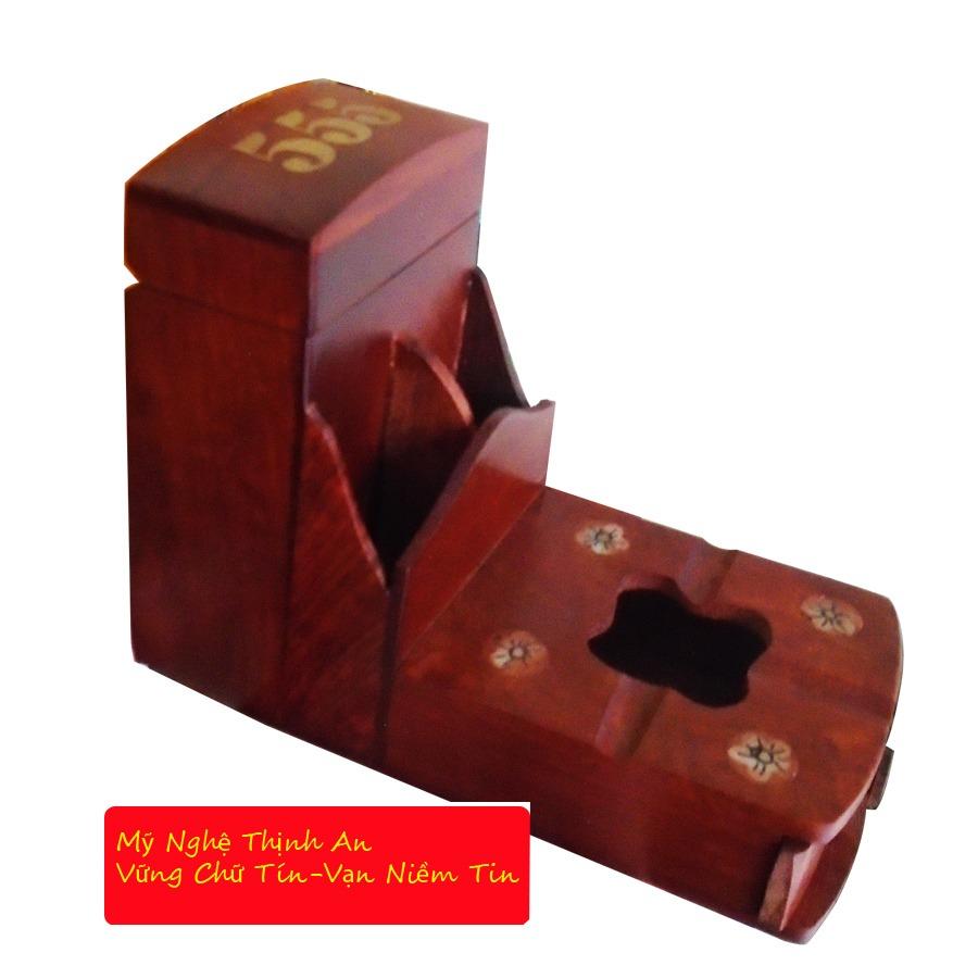 Gạt tàn kèm đựng bao thuốc gỗ hương ta đỏ GTH02