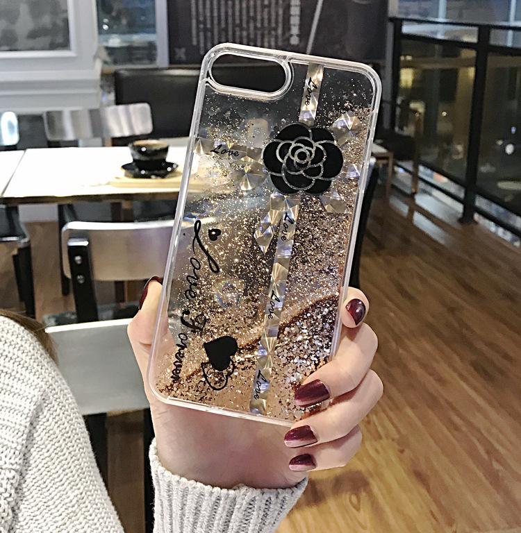 Ốp Lưng Nhũ Chảy Hoa - Iphone 6, 6plus, 7, 7plus, 8, 8plus, X, Xs