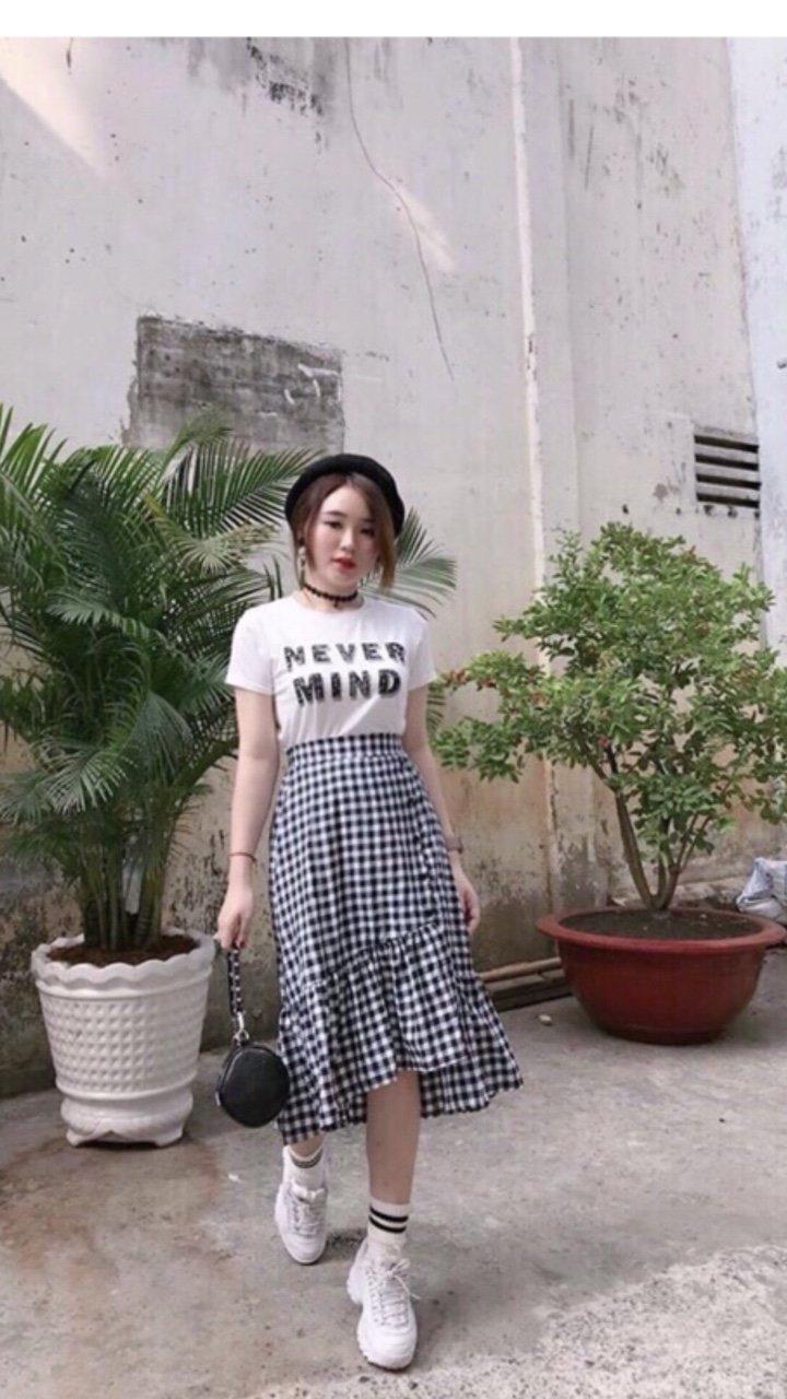 Sét áo thun phối chân váy caro nữ tính TTS0077