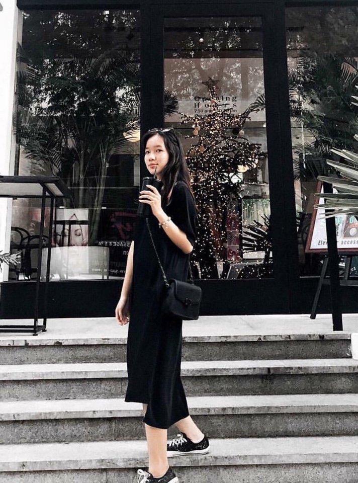Đầm maxi thun trơn đơn giản