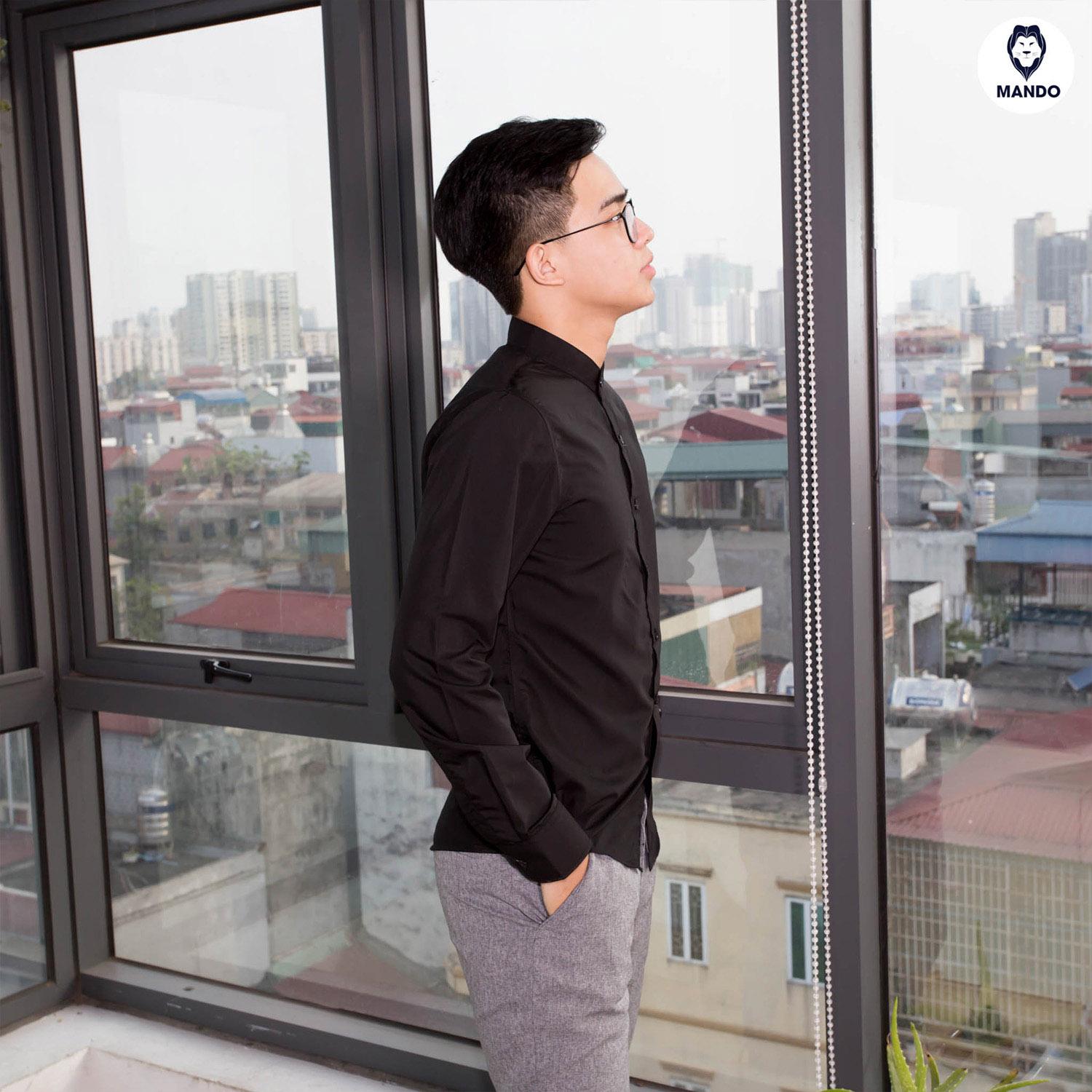 Áo sơ mi nam trơn body - ANT01 Đen